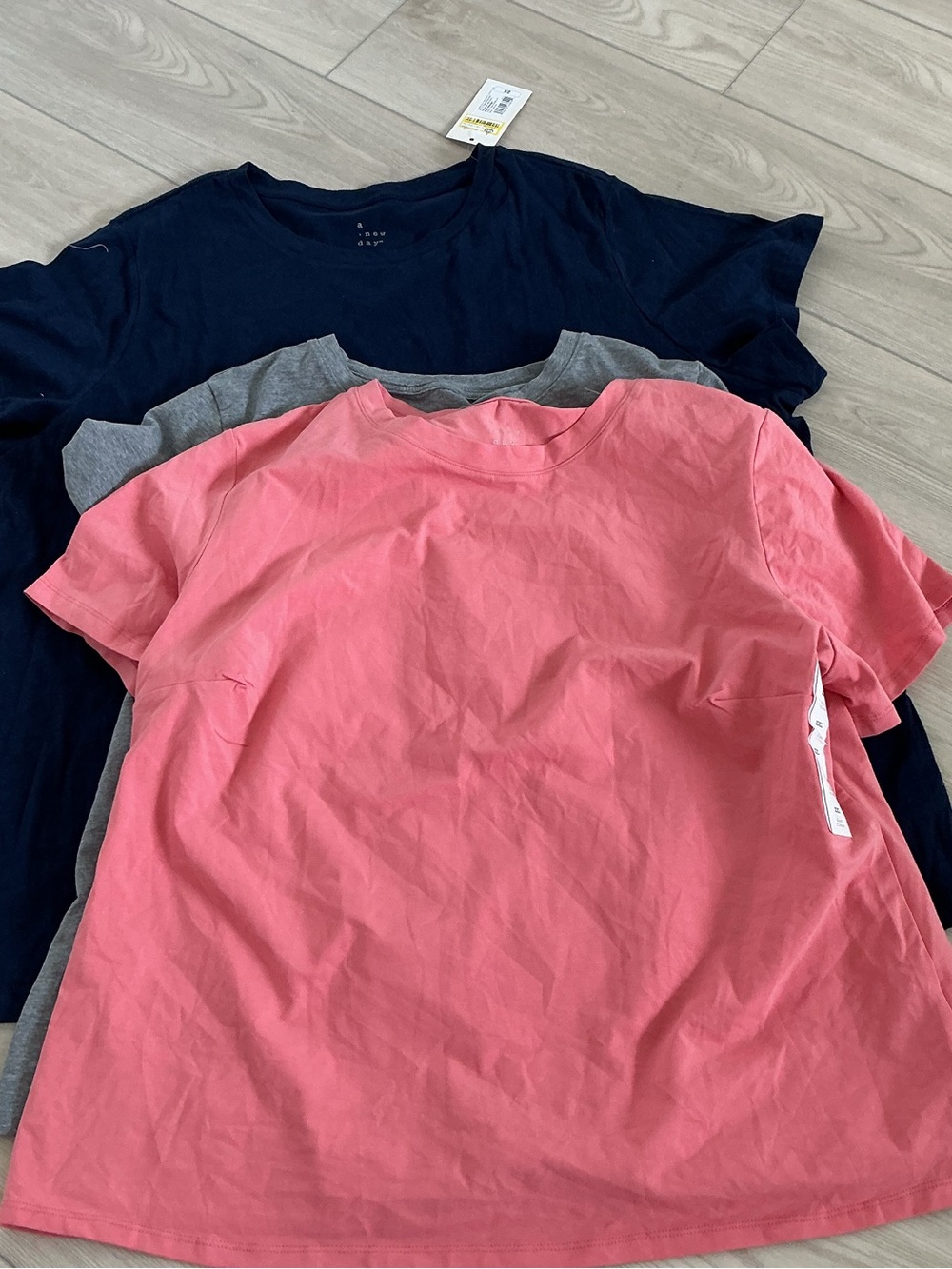 a new day Women's Short-Sleeve Tee Trio - Coral, Navy & Gray